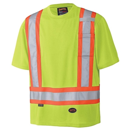 Pioneer Safety Shirt, Moisture wicking birdseye polyester, Hi-Viz Yellow/Green, 5XL5 V1051160U-5XL